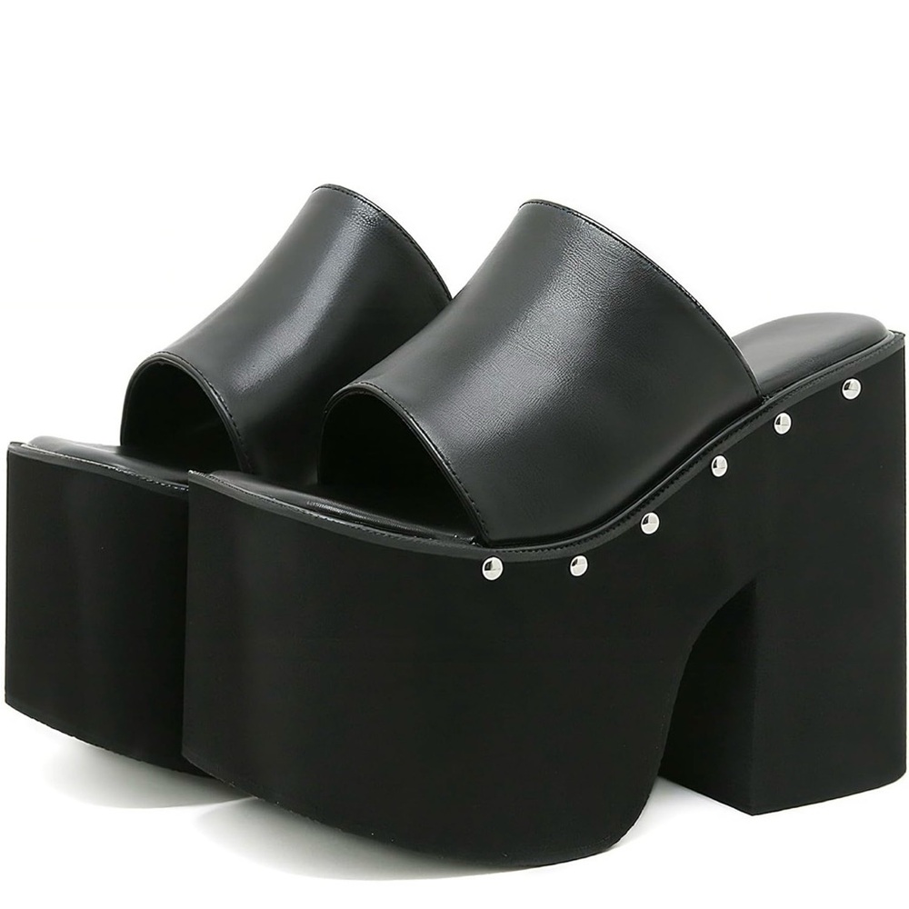 Black Platform Slide Mules - Women Size 9 Chinese Size 41